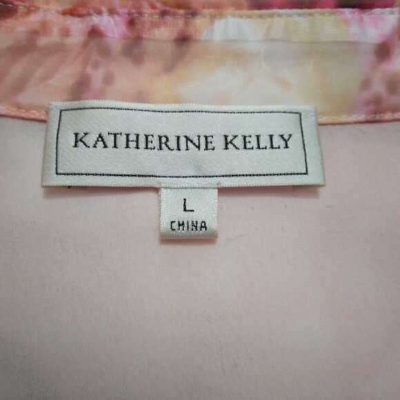 Katherine Kelly | Sheer Floral Blouse Top Red Pink Ivory | Size L - Picture 6 of 10